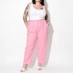 Bright Pink Pleated Pants Womens 10 Vintage Tapered Leg Summer Trousers Condor